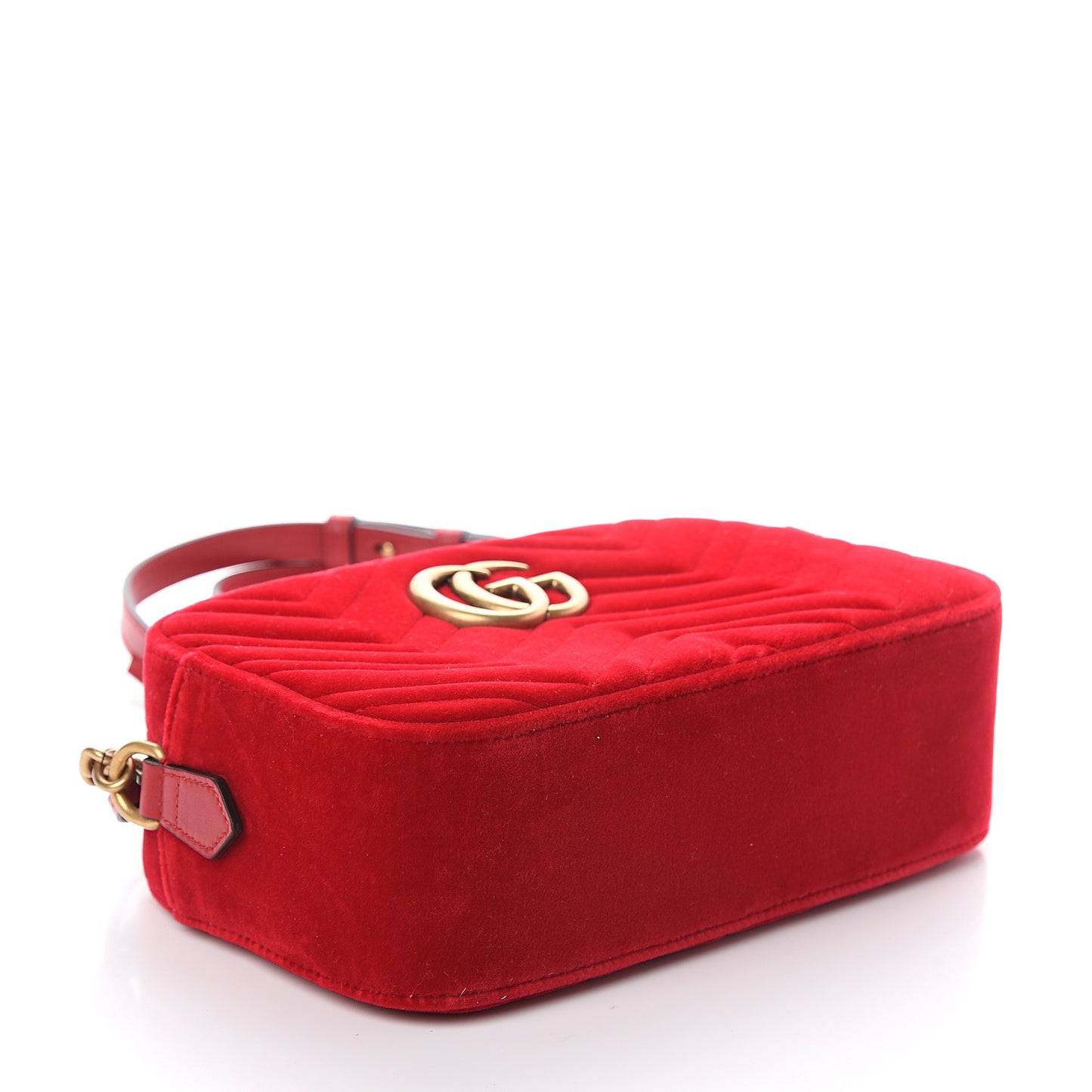 Velvet Matelasse Small GG Marmont Chain Shoulder Bag Hibiscus Red