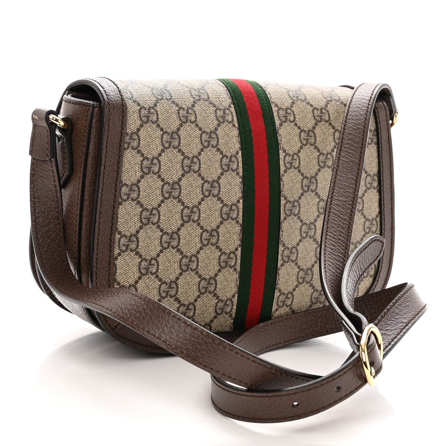 GG Supreme Monogram Web Small Ophidia Flap Messenger Bag Brown