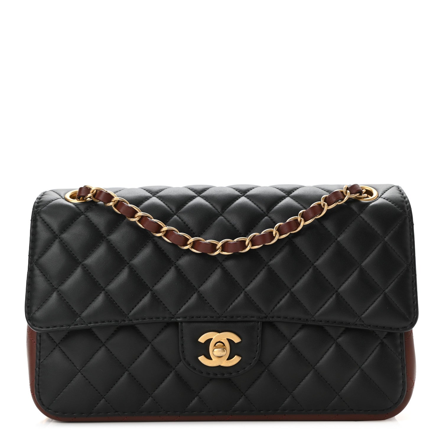Chanel Calfskin Quilted Strap Into Flap Bag Black Brown 1 of 11
