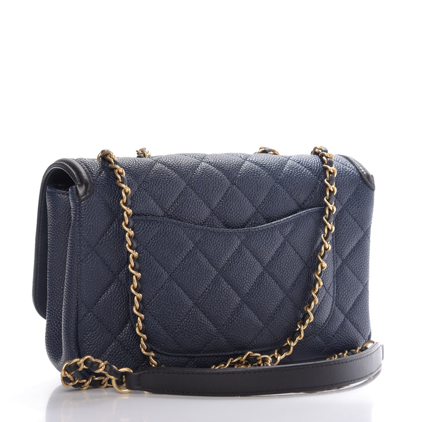 Caviar Quilted Small CC Filigree Flap Navy Black