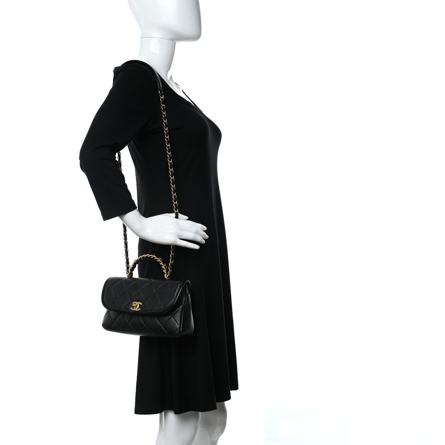 Lambskin Quilted Small La Parisienne Top Handle Flap Black