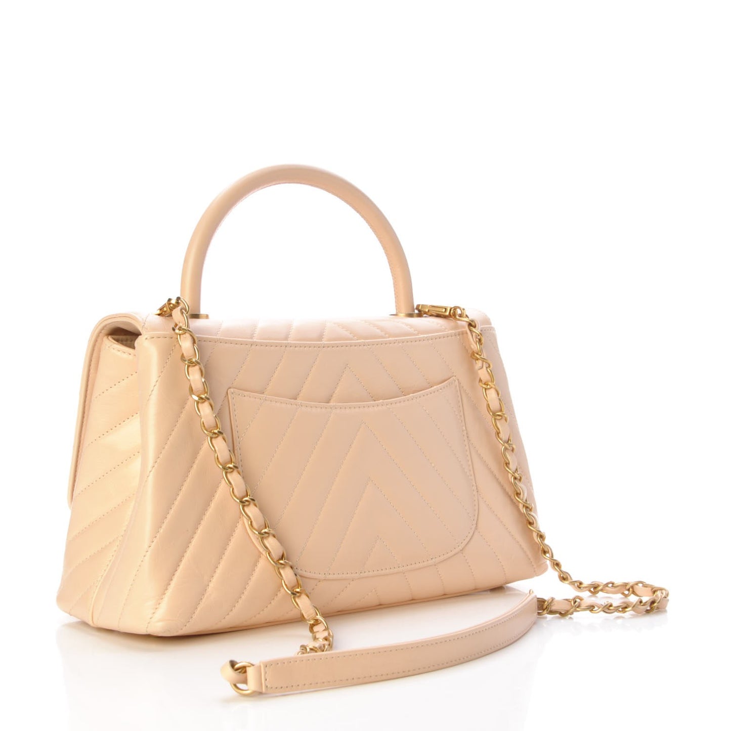 Calfskin Chevron Quilted Small Coco Handle Flap Light Beige