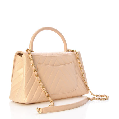 Chanel Calfskin Chevron Quilted Small Coco Handle Flap Light Beige 3 of 11