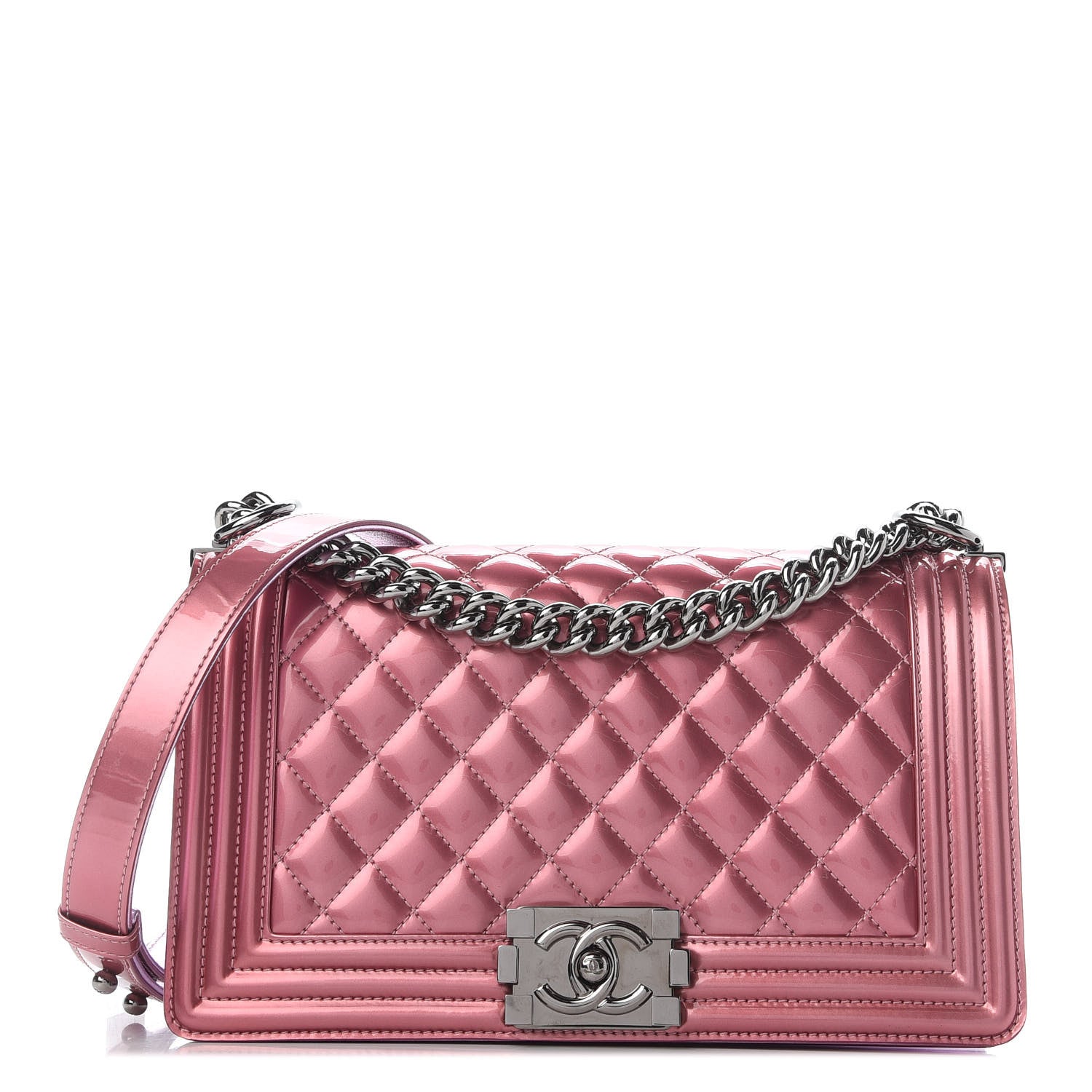 Chanel Metallic Patent Calfskin Quilted Medium Boy Flap Light Pink 1 of 11