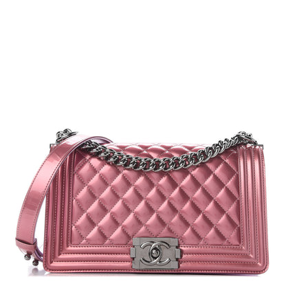 Chanel Metallic Patent Calfskin Quilted Medium Boy Flap Light Pink 1 of 11