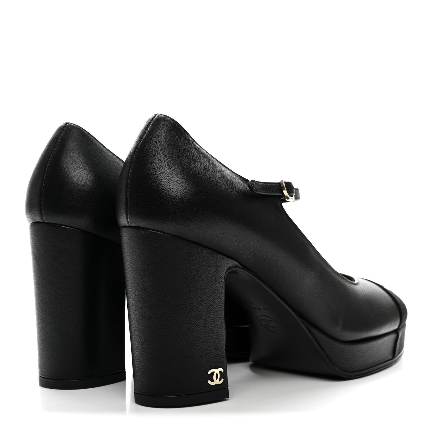 Lambskin Grosgrain Cap Toe CC Mary Jane Pumps 36 Black