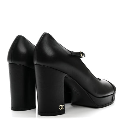 Chanel Lambskin Grosgrain Cap Toe CC Mary Jane Pumps 36 Black 5 of 10