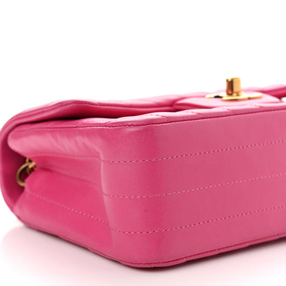 Chanel Lambskin Chevron Quilted Mini Rectangular Flap Dark Pink 9 of 11