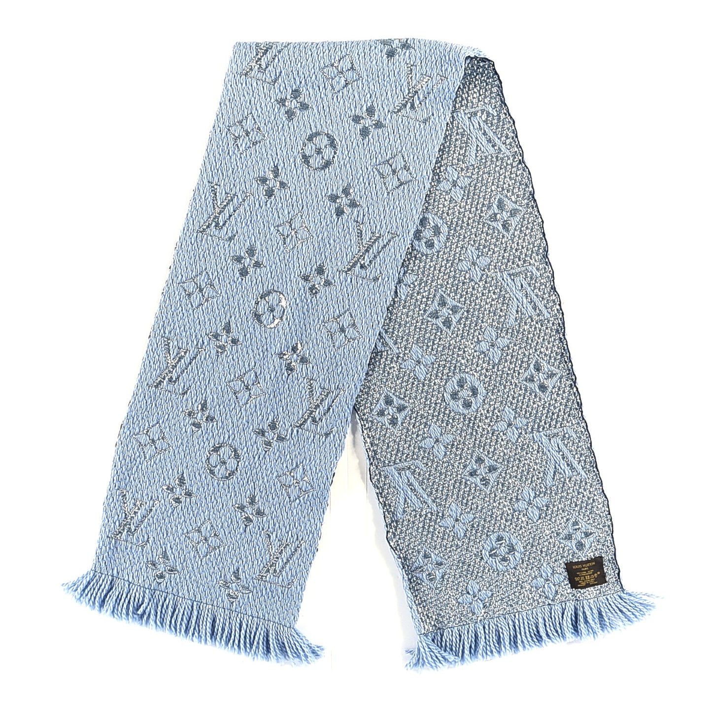 Wool Silk Logomania Shine Scarf Blue