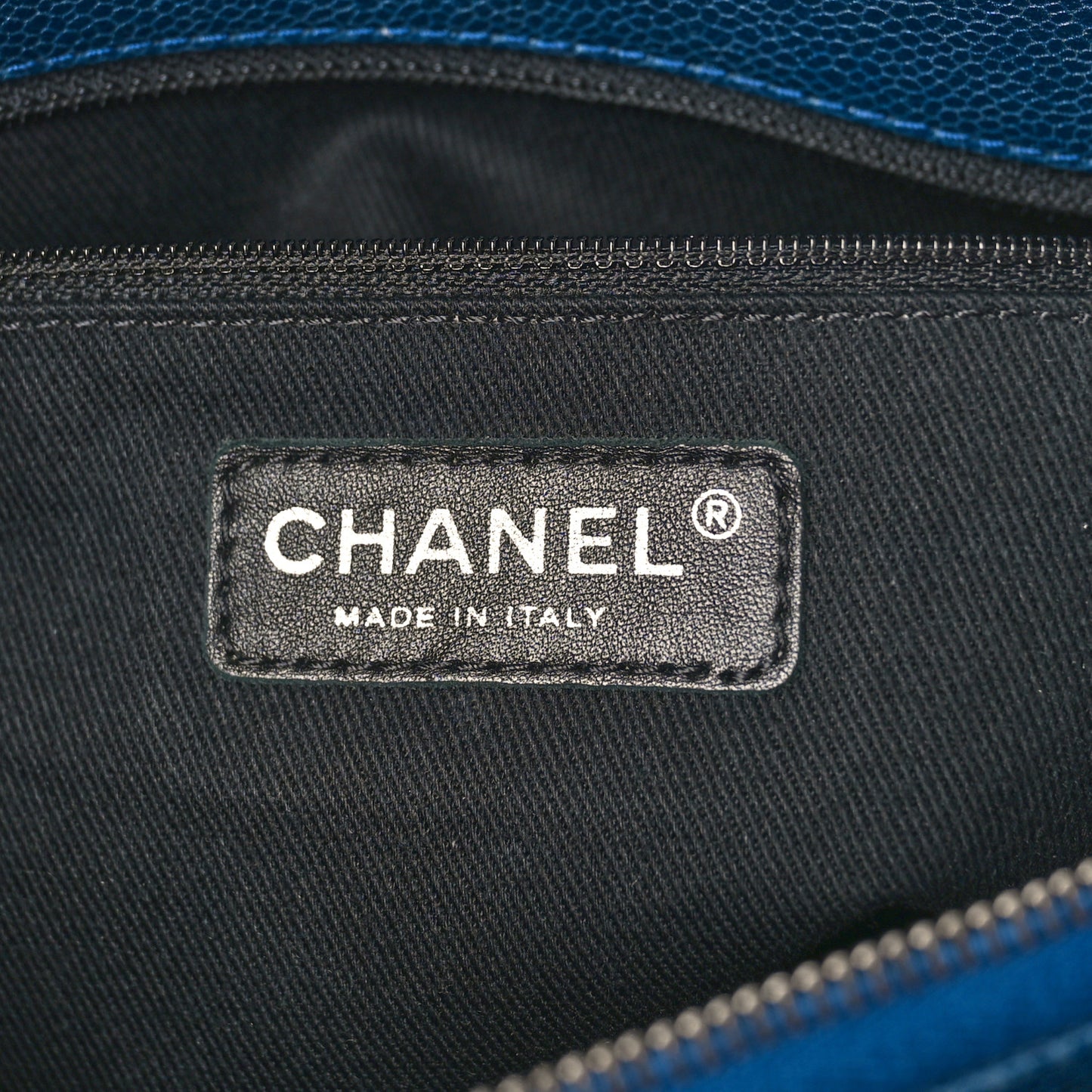 Iridescent Caviar Quilted Chic Shopping Tote Blue