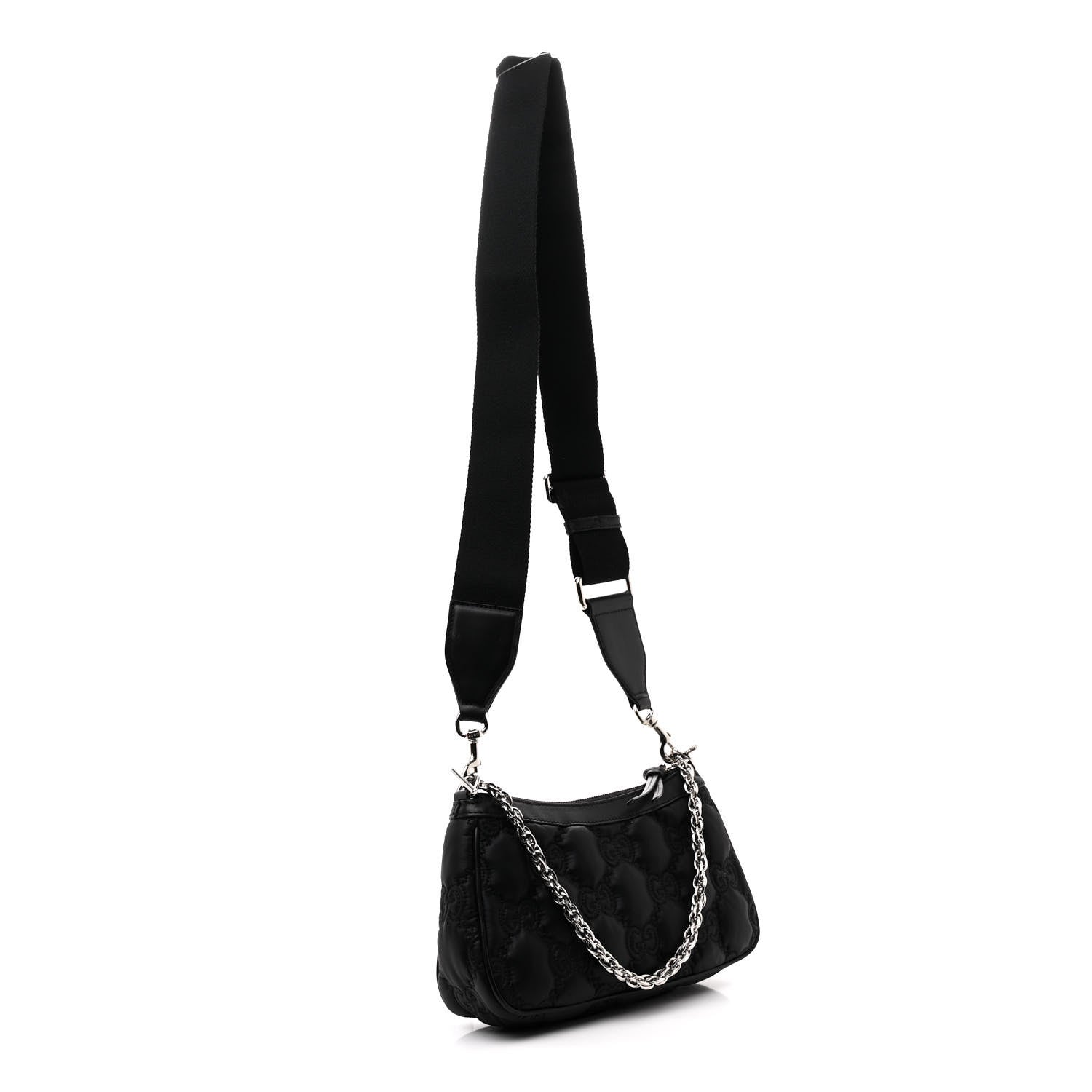 Gucci Nylon Calfskin Enamel GG Matelasse Chain Handbag Black 3 of 10
