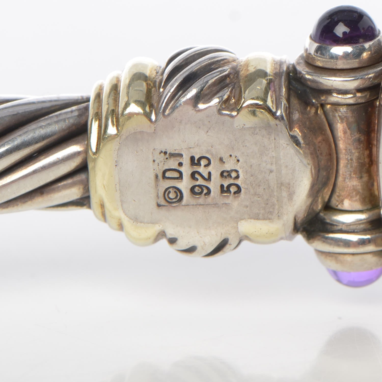 David Yurman Sterling Silver 14K Yellow Gold Mother of Pearl Amethyst 21mm Classic Cable Quartz Watch 5 of 7