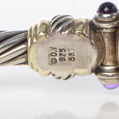 David Yurman Sterling Silver 14K Yellow Gold Mother of Pearl Amethyst 21mm Classic Cable Quartz Watch 5 of 7