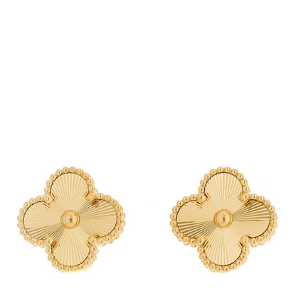 Van Cleef & Arpels 18K Yellow Gold Guilloche Vintage Alhambra Earrings 1 of 5
