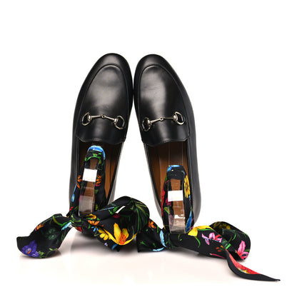 Gucci Betis Glamour Calfskin Silk Womens Jordaan Loafers 38 Black Multicolor 2 of 10
