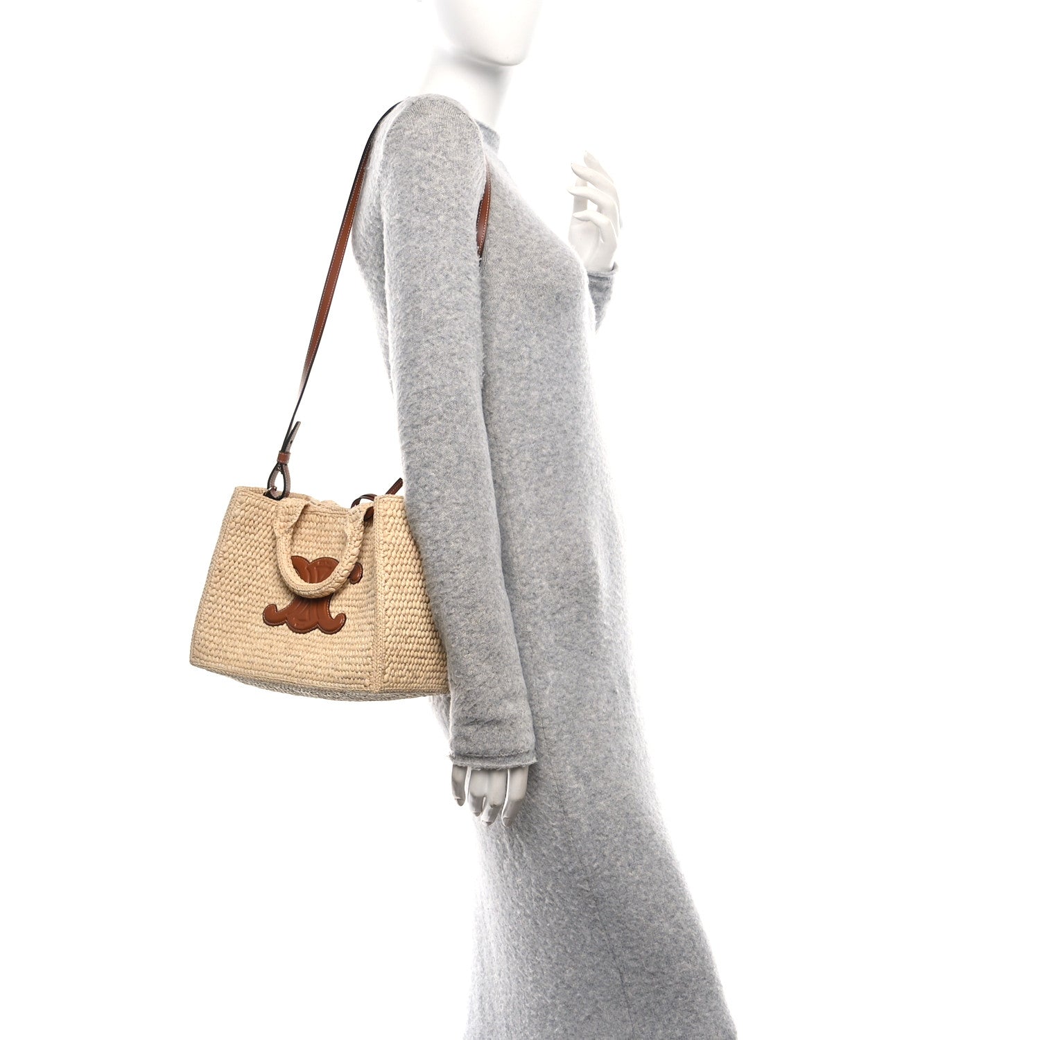 Celine Raffia Calfskin Triomphe Small Cabas Thais Tan 2 of 10