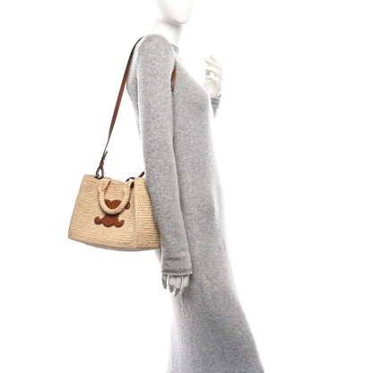 Celine Raffia Calfskin Triomphe Small Cabas Thais Tan 2 of 10