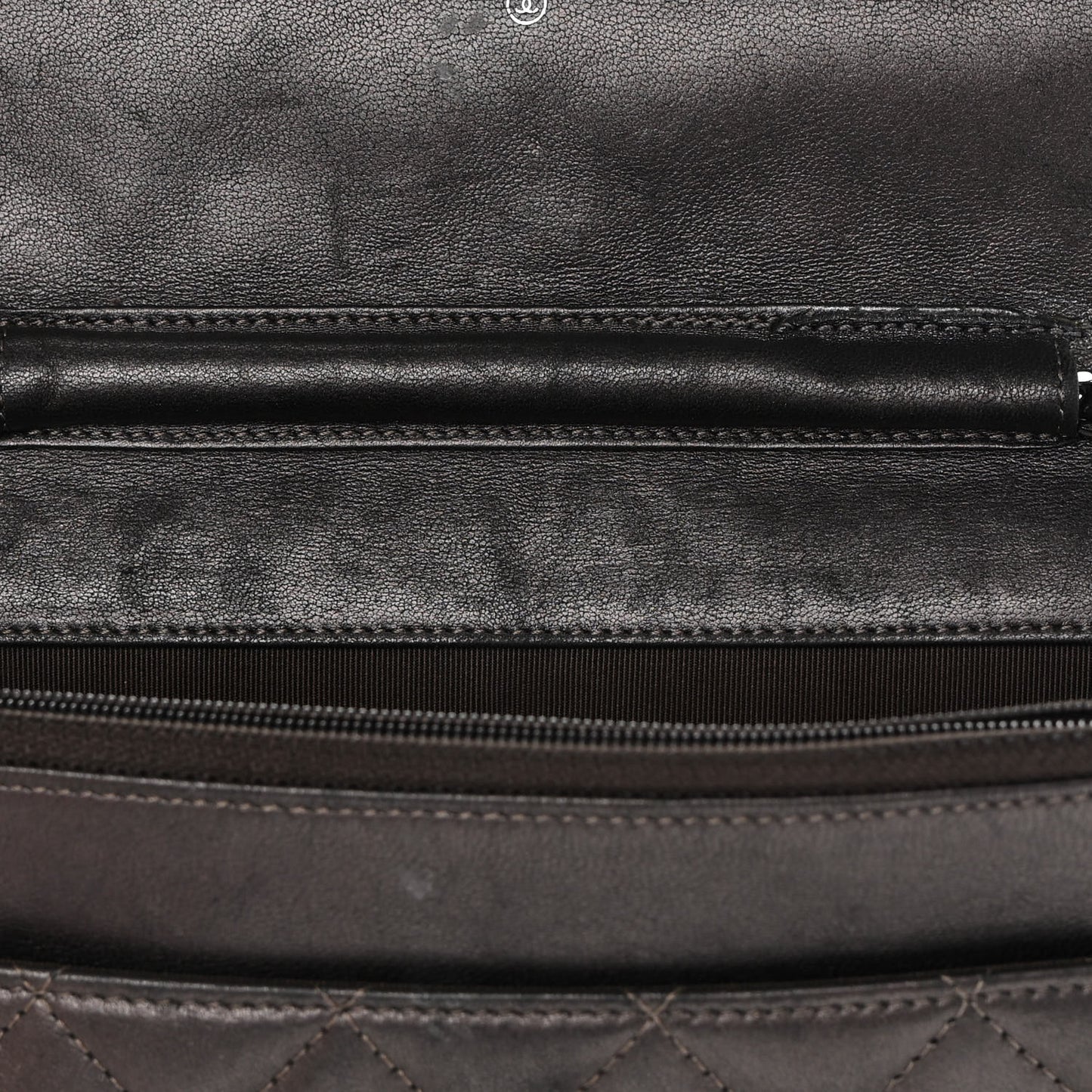 Metallic Lambskin Quilted Wallet On Chain WOC Dark Grey