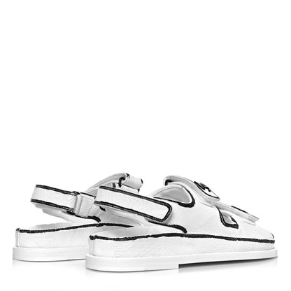Chanel Calfskin Printed Velcro Dad Sandals 37 White Black 4 of 9