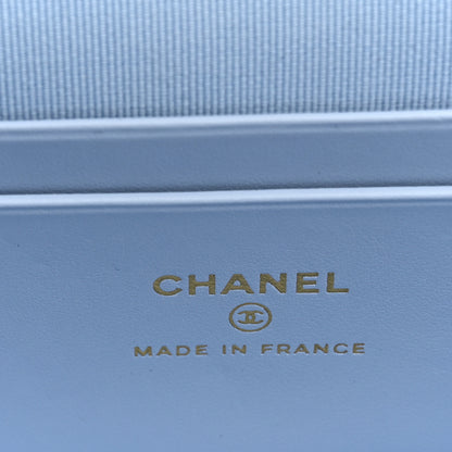 Chanel Caviar Quilted Top Handle Slim Vanity With Chain Light Blue 6 of 11