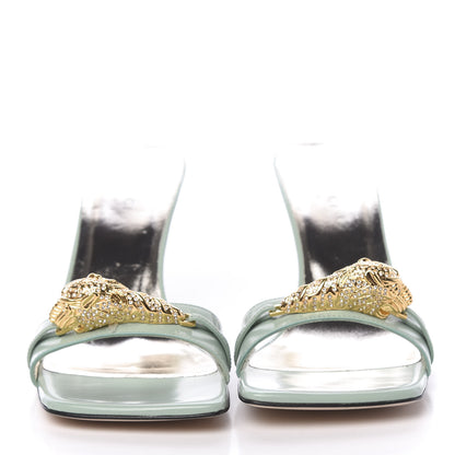Gucci Nappa Dora Tiger Head Mid Heel Slide Sandals 37 Aqua Green 2 of 10