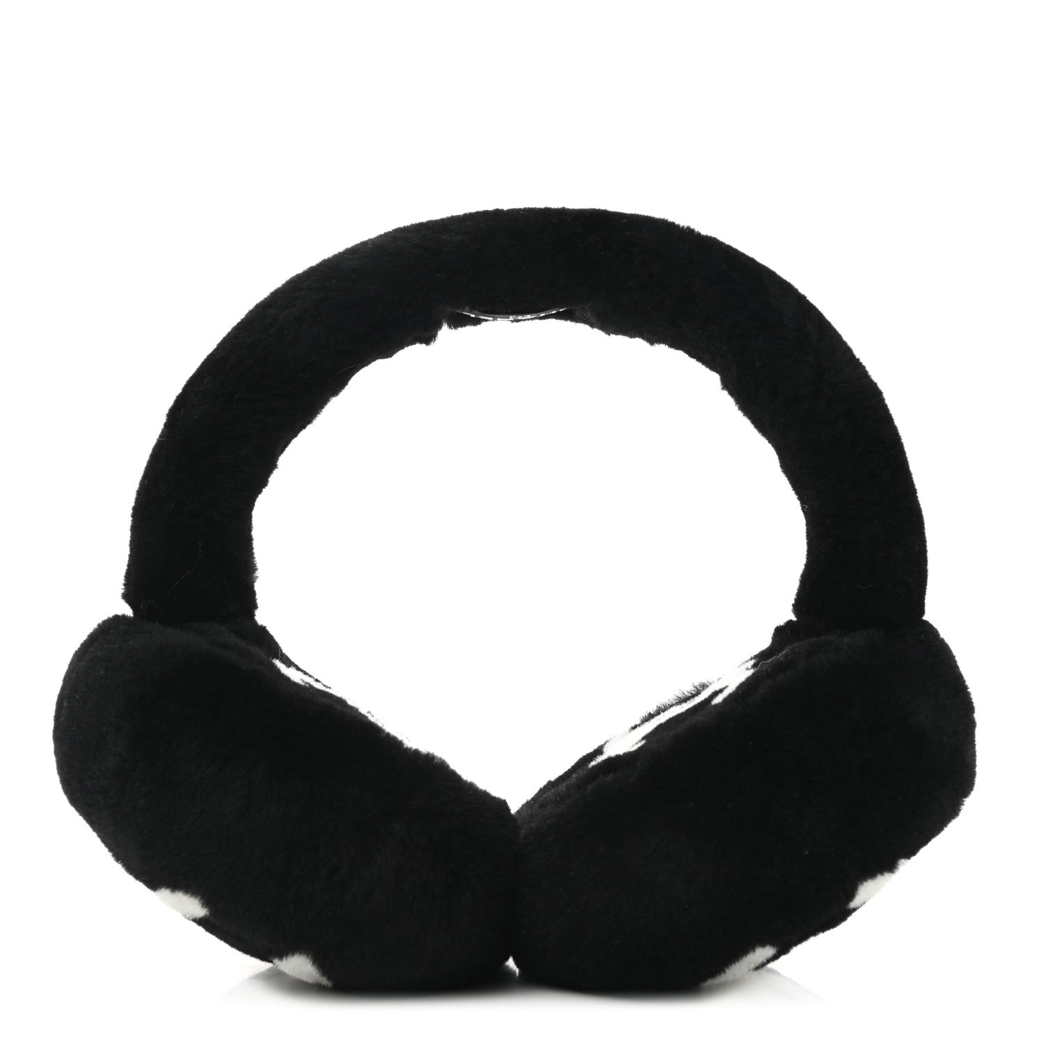 Chanel Shearling CC Ear Muffs Black White 1 of 6