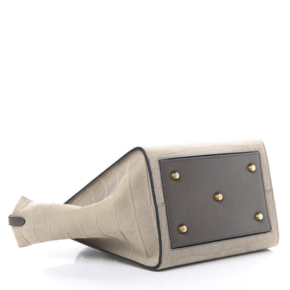 Celine Smooth Calfskin Crocodile Embossed Nubuck Mini Tie Tote Grey 4 of 16
