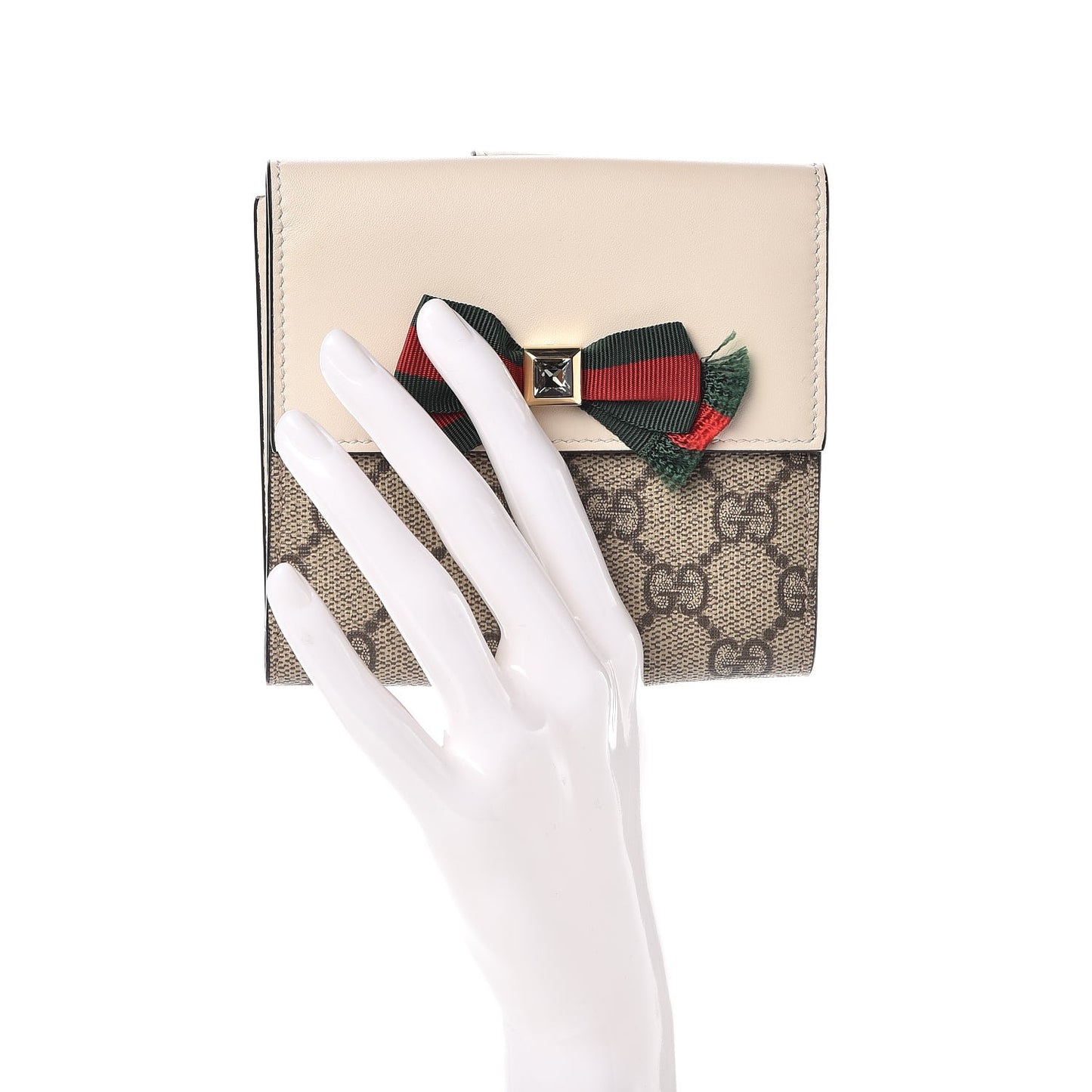 GG Supreme Monogram Grosgrain French Flap Wallet White