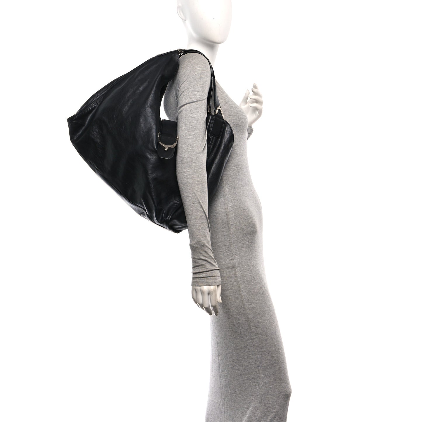 Calfskin Large Soft Stirrup Shoulder Bag Black