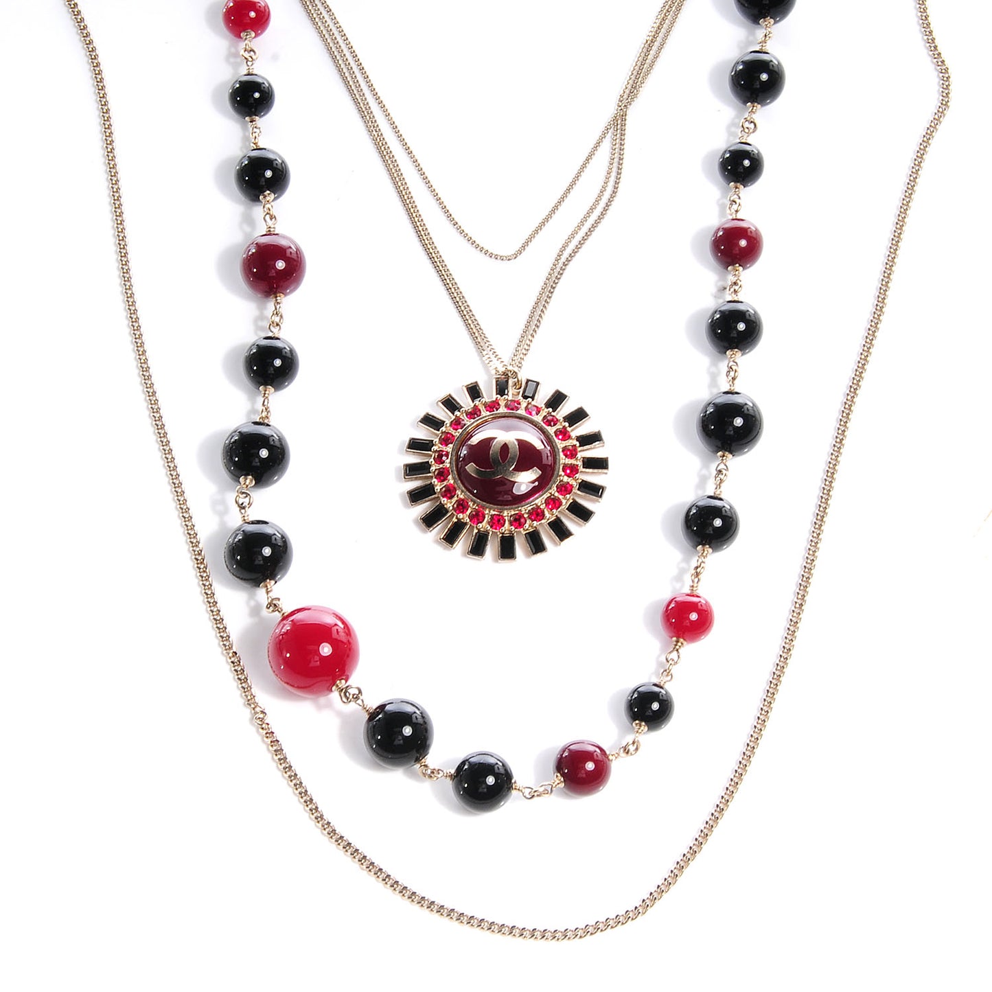 Beaded CC Pendant Strand Necklace Gold Multicolor