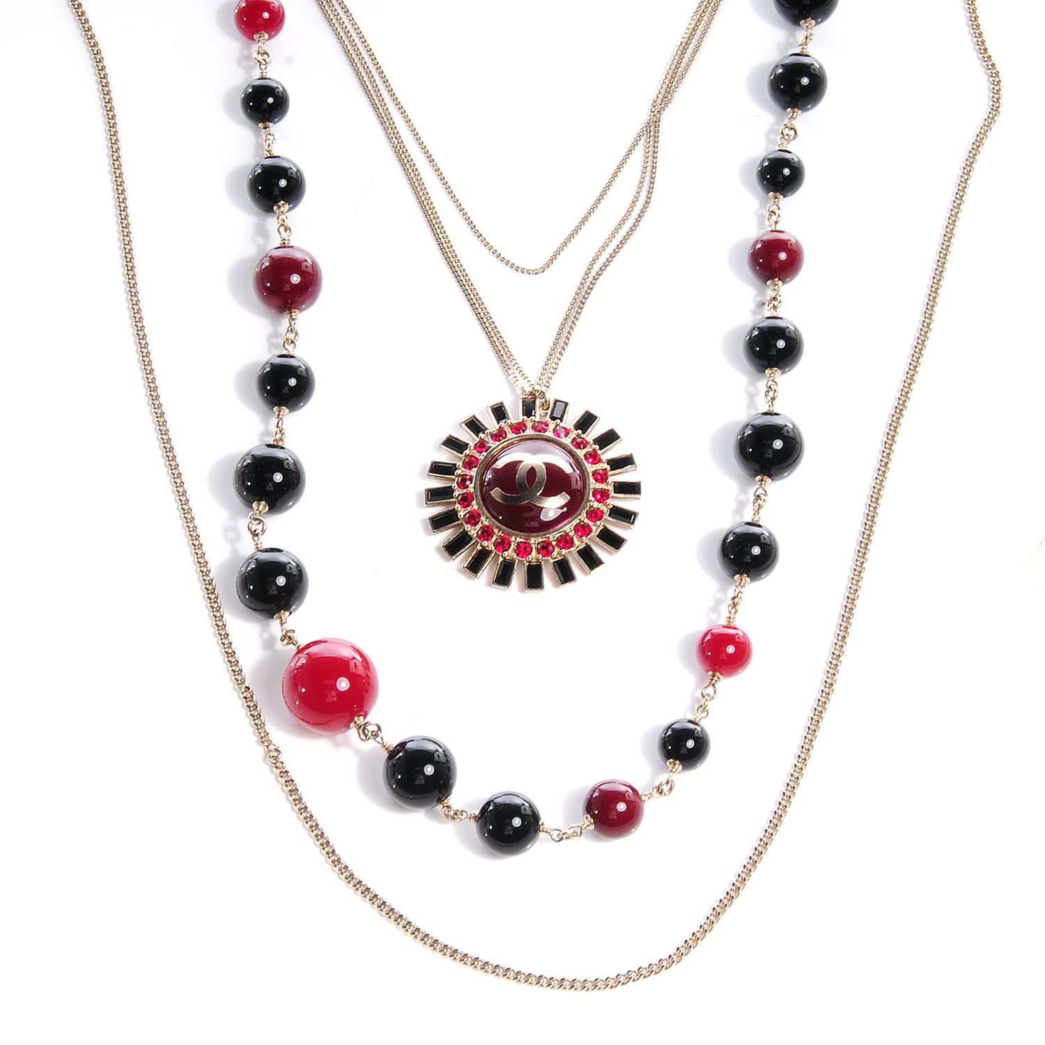 Chanel Beaded CC Pendant Strand Necklace Gold Multicolor 1 of 5