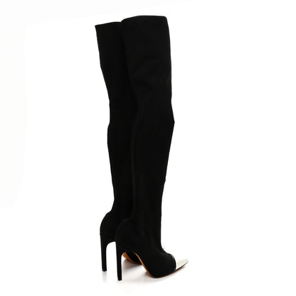 Givenchy Knit Calfskin Over The Knee Pointed Toe Boots 37 Black White 4 of 7