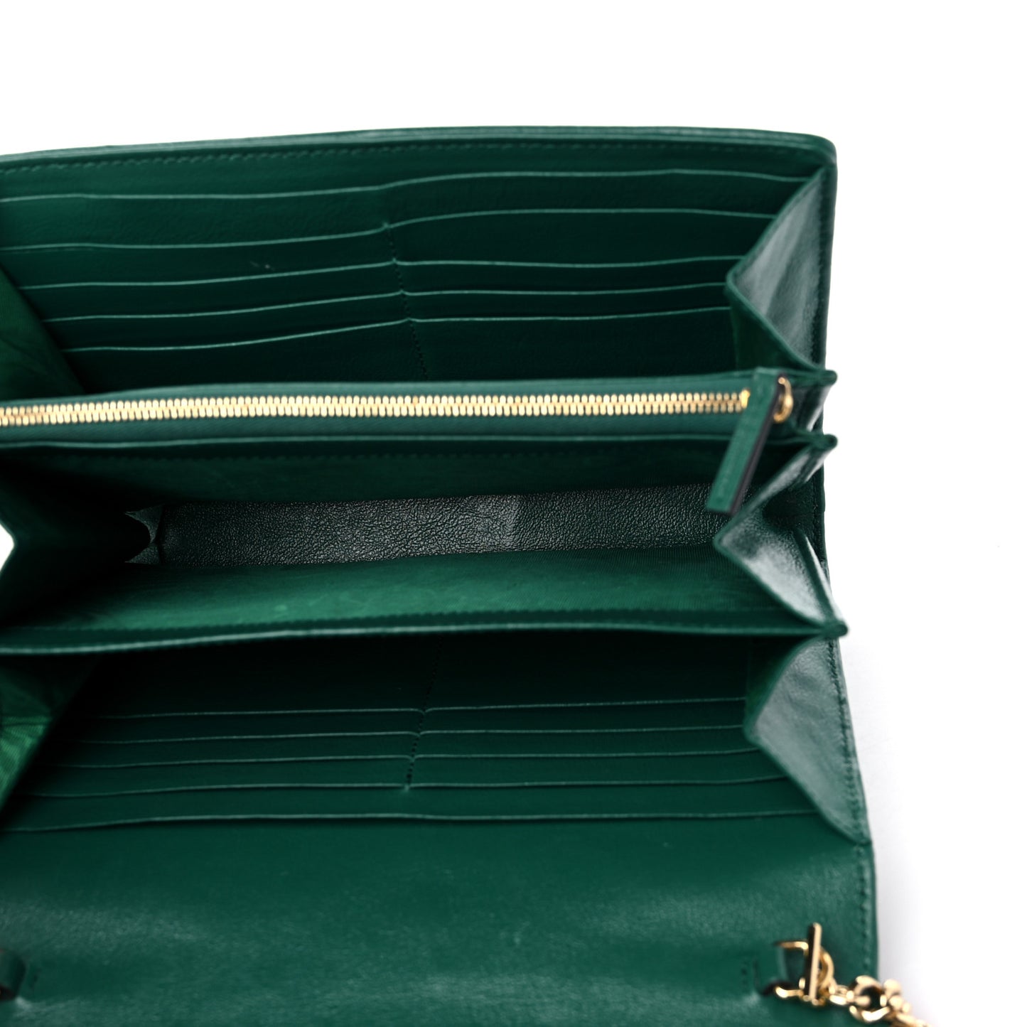 Azalea Calfskin Enamel Matelasse Diagonal Torchon GG Marmont Chain Wallet New Shamrock Emerald