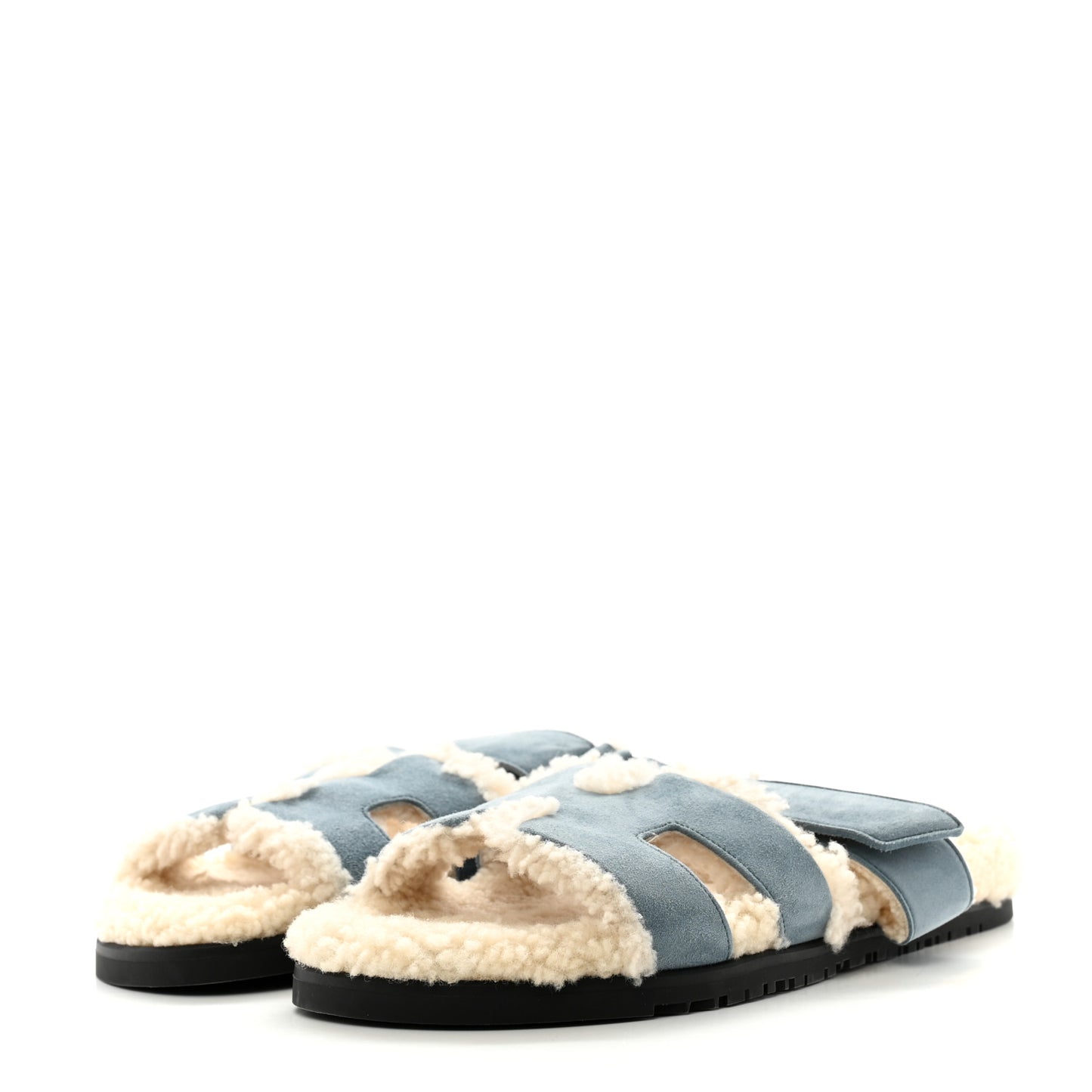 Suede Goatskin Woolskin Womens Chypre Sandals 40 Bleu Pinede Ecru