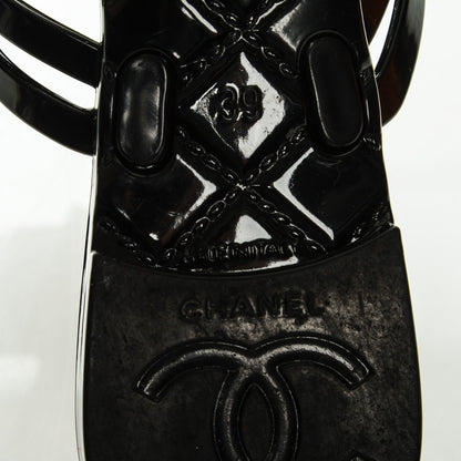 Chanel Jelly Camellia Thong Sandals 39 Black Ivory 6 of 7