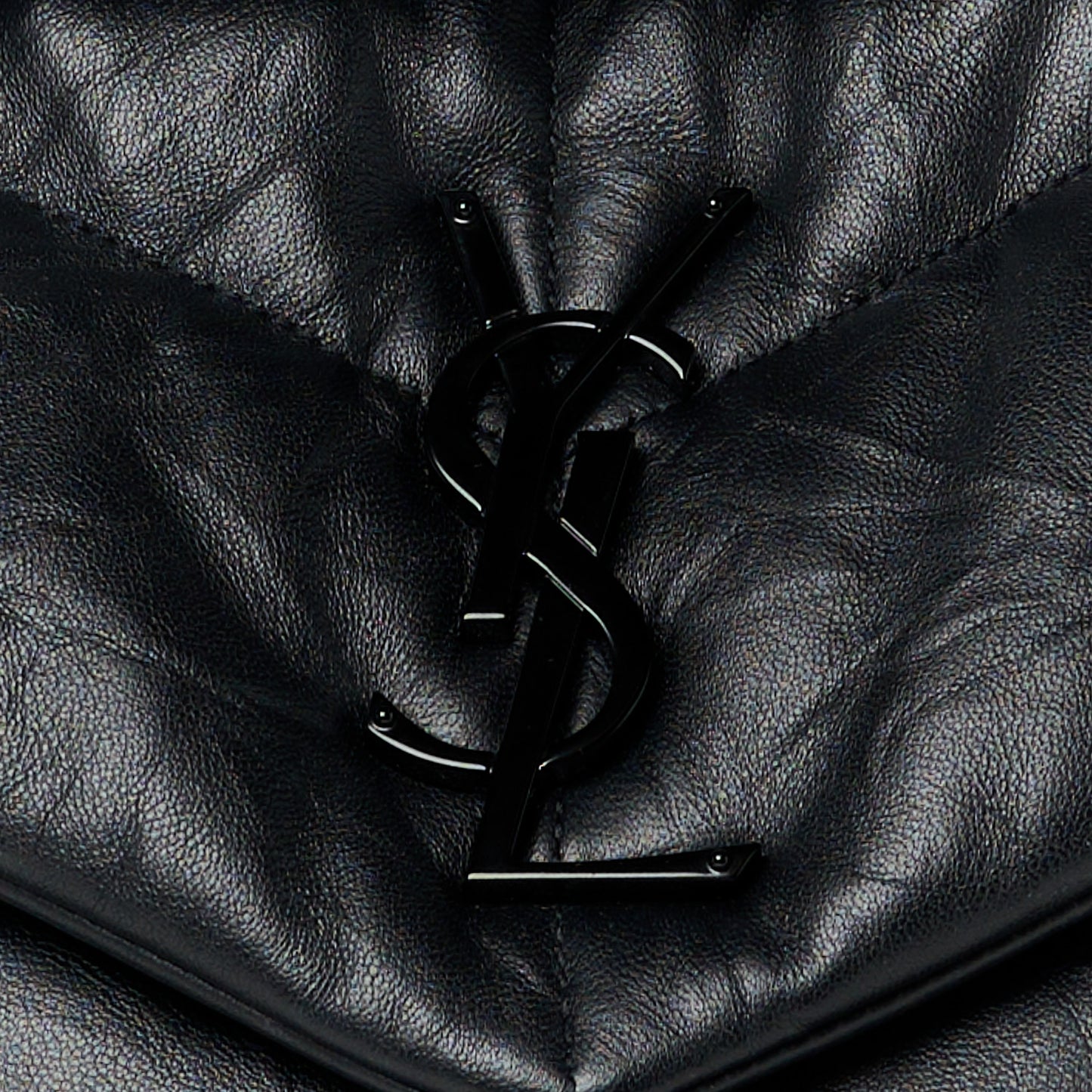 Lambskin Quilted Monogram Monochrome Medium Loulou Puffer Chain Satchel Black