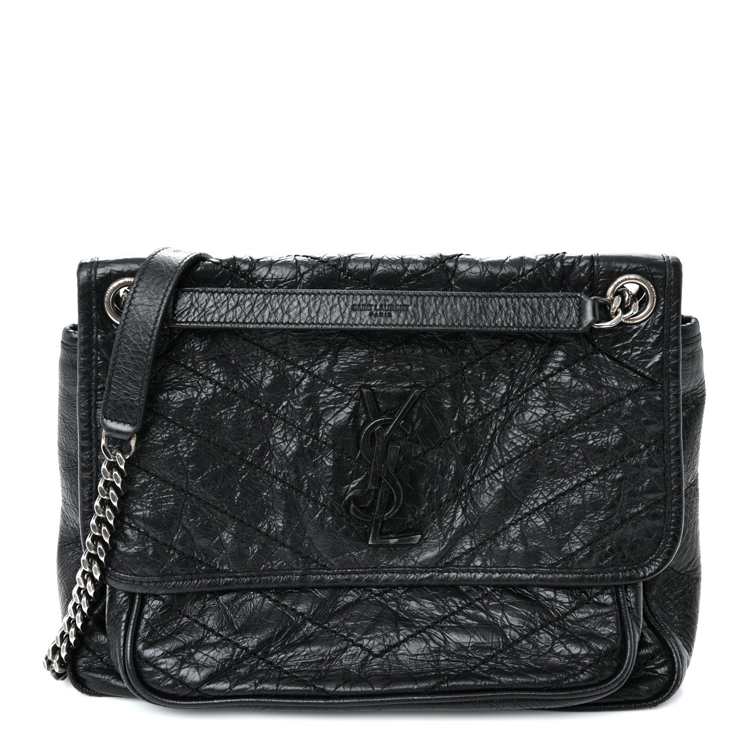 Saint Laurent Crinkled Calfskin Matelasse Monogram Medium Niki Chain Satchel Black 1 of 10