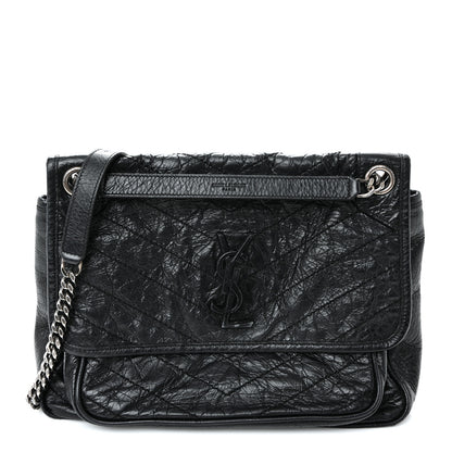 Saint Laurent Crinkled Calfskin Matelasse Monogram Medium Niki Chain Satchel Black 1 of 10