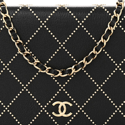 Chanel Lambskin Crystal Quilted Wallet On Chain WOC Black 9 of 11