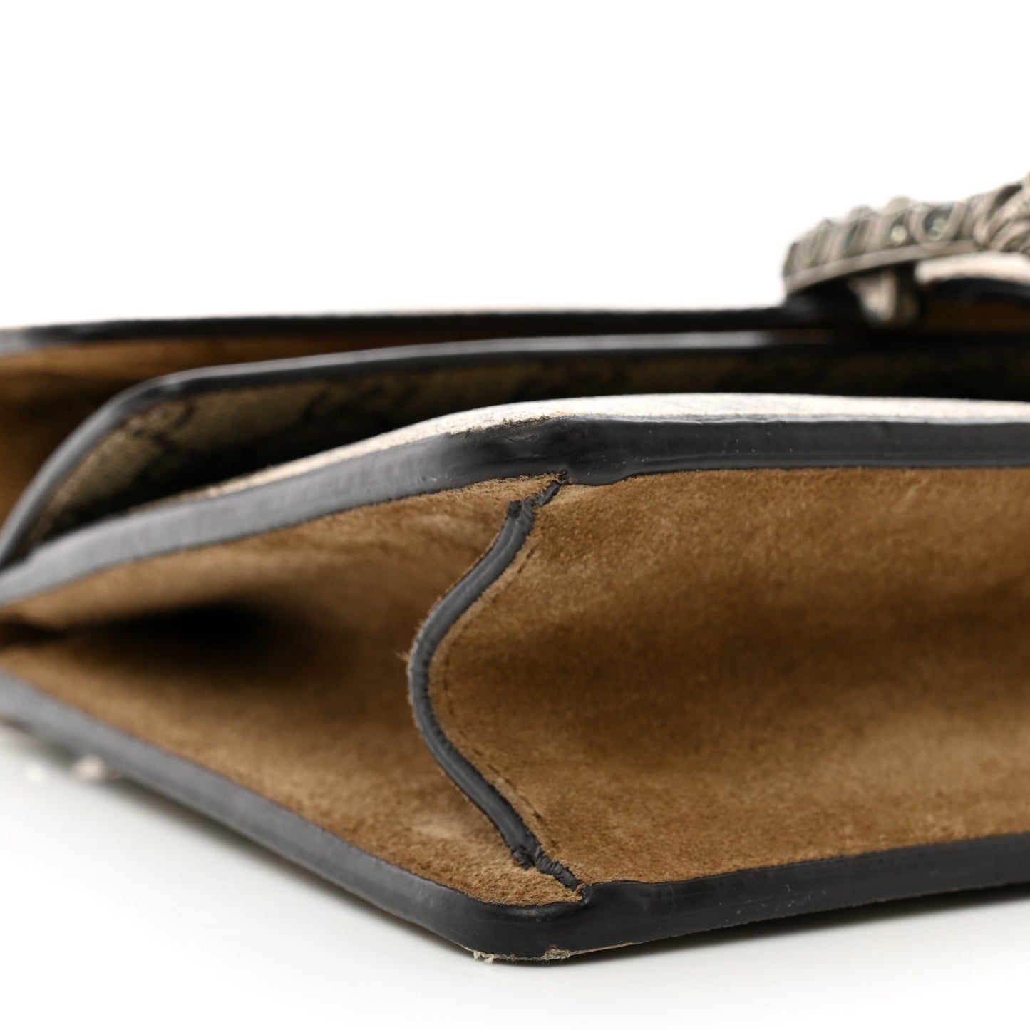 GG Supreme Monogram Suede Crystal Small Dionysus Shoulder Bag Beige Ebony Taupe