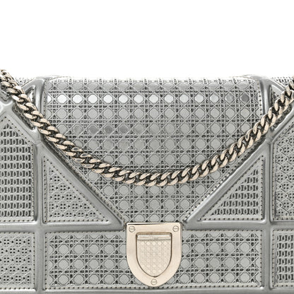 Christian Dior Metallic Patent Micro-Cannage Diorama Wallet on Chain Pouch Silver 8 of 14