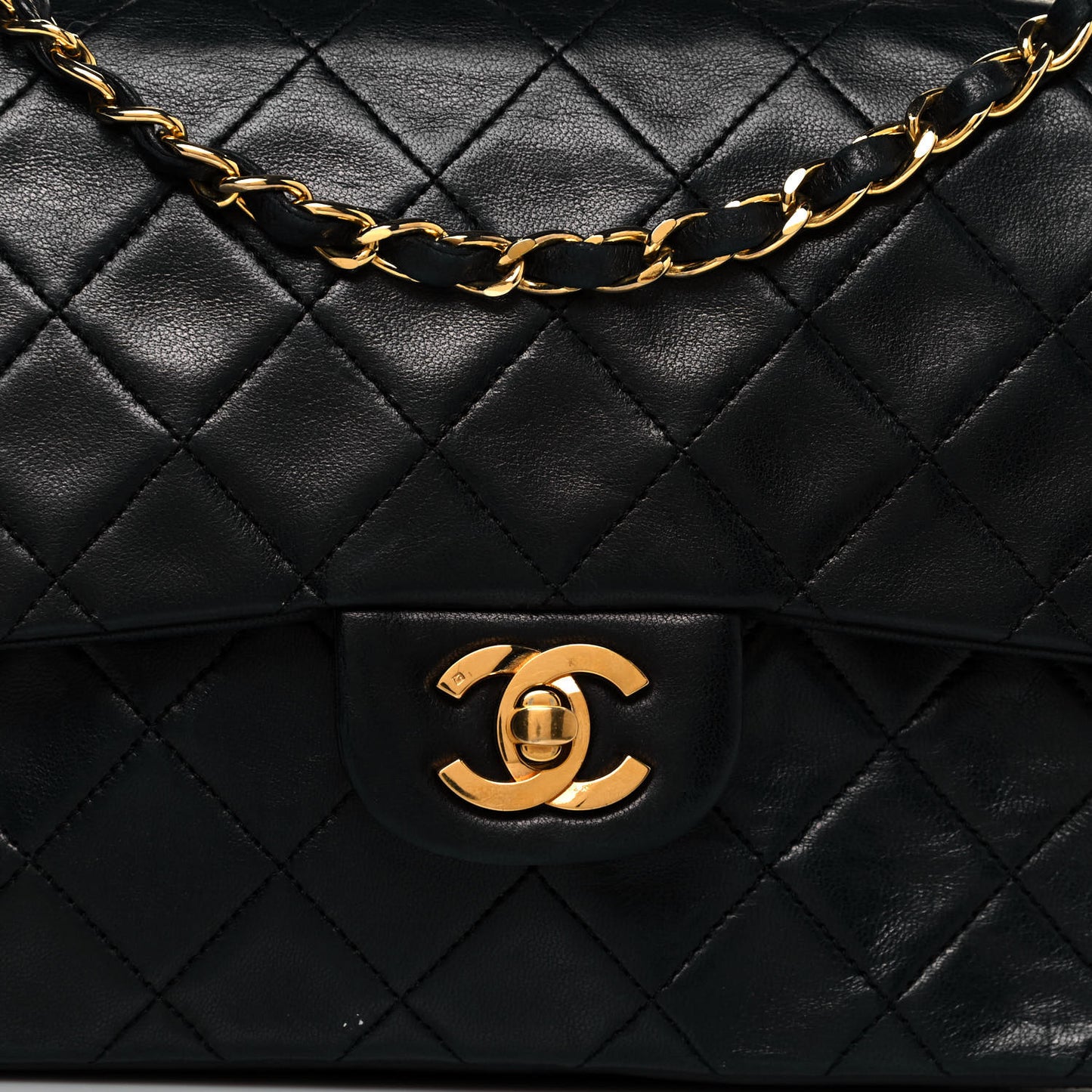 Lambskin Quilted Small Double Flap Black