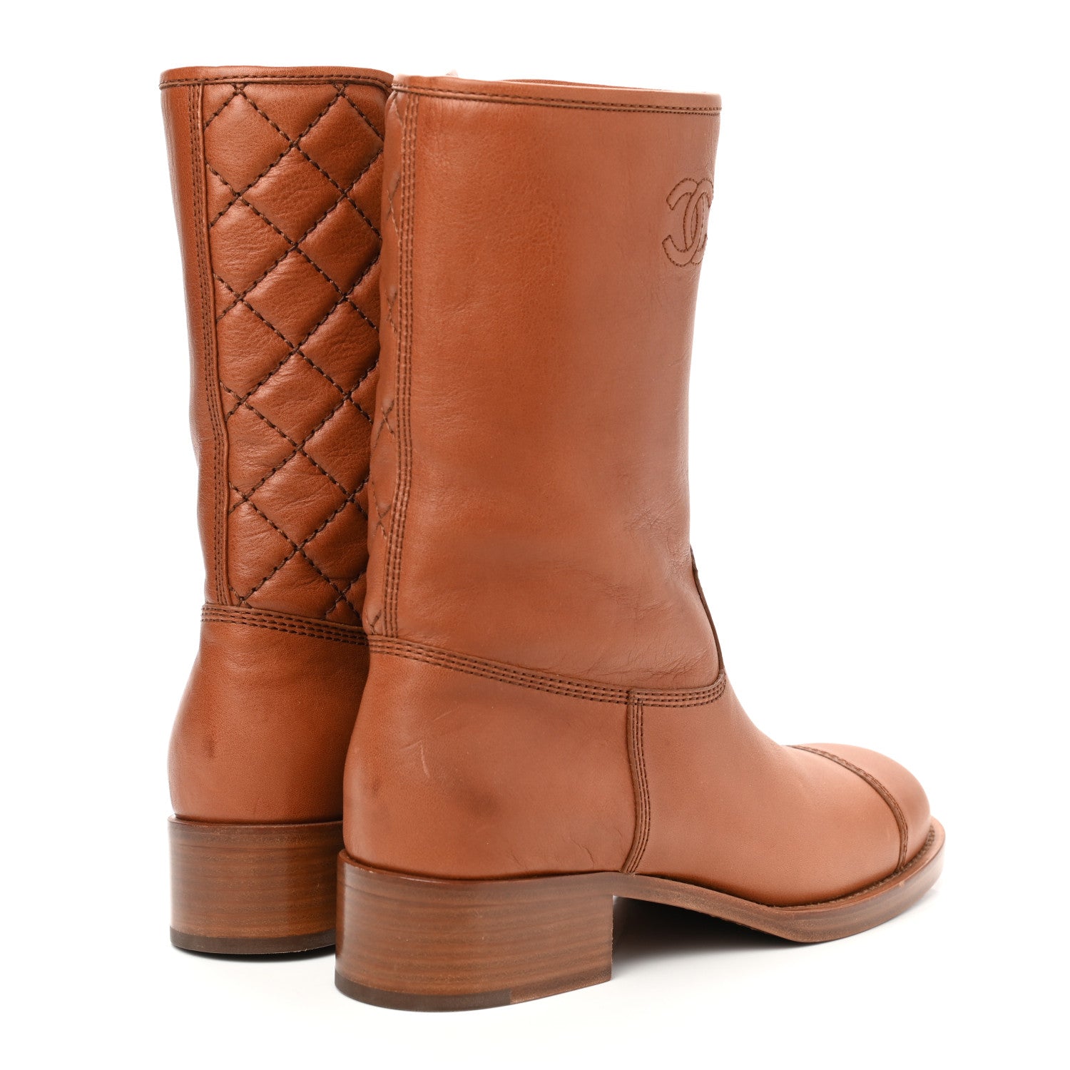 Chanel Calfskin CC Logo Mid Calf Boots 39 Caramel 4 of 9