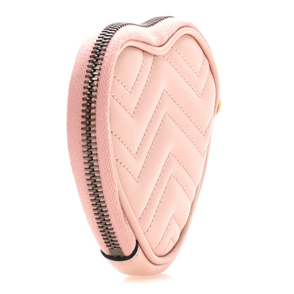 Gucci Calfskin Matelasse Chevron GG Marmont Heart Coin Purse Perfect Pink 3 of 9