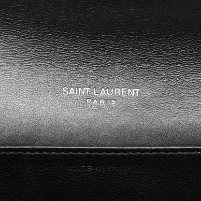 Saint Laurent Calfskin Crocodile Embossed Monogram Uptown Chain Wallet Black 6 of 12