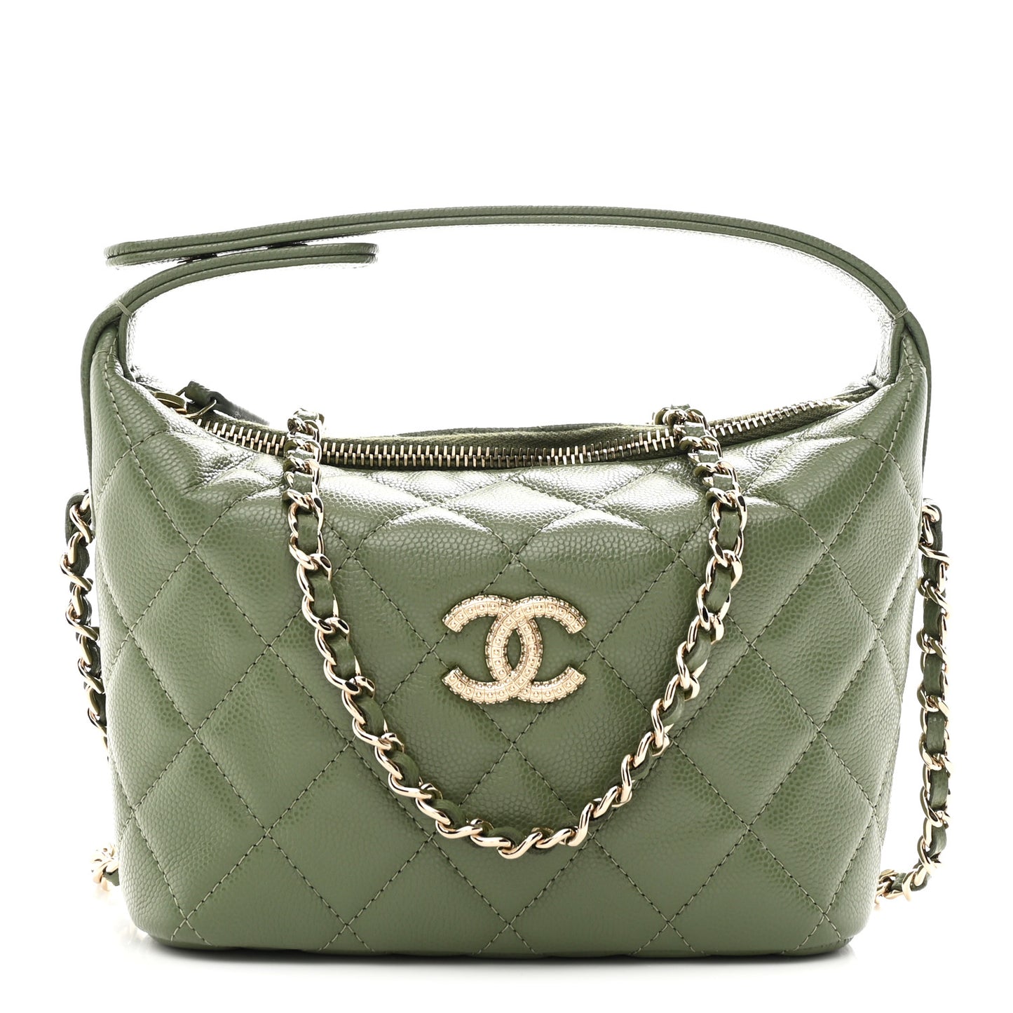 Caviar Quilted Chain Hobo Khaki