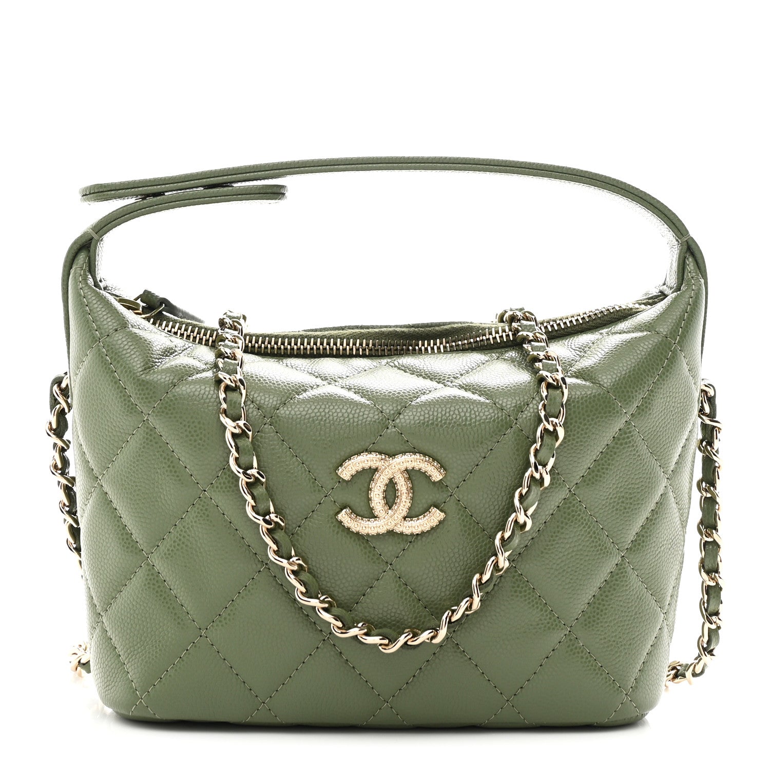 Chanel Caviar Quilted Chain Hobo Khaki 1 of 11