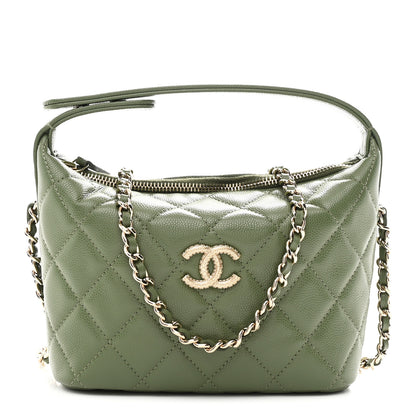 Chanel Caviar Quilted Chain Hobo Khaki 1 of 11
