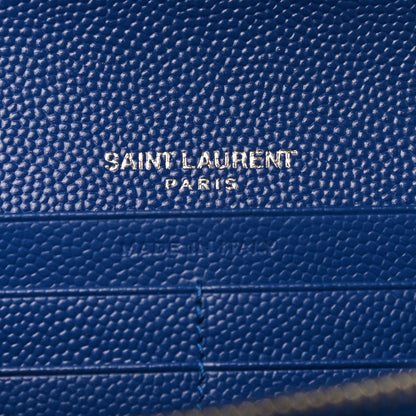 Saint Laurent Grain De Poudre Matelasse Chevron Monogram Flap Wallet Royal Blue 6 of 7