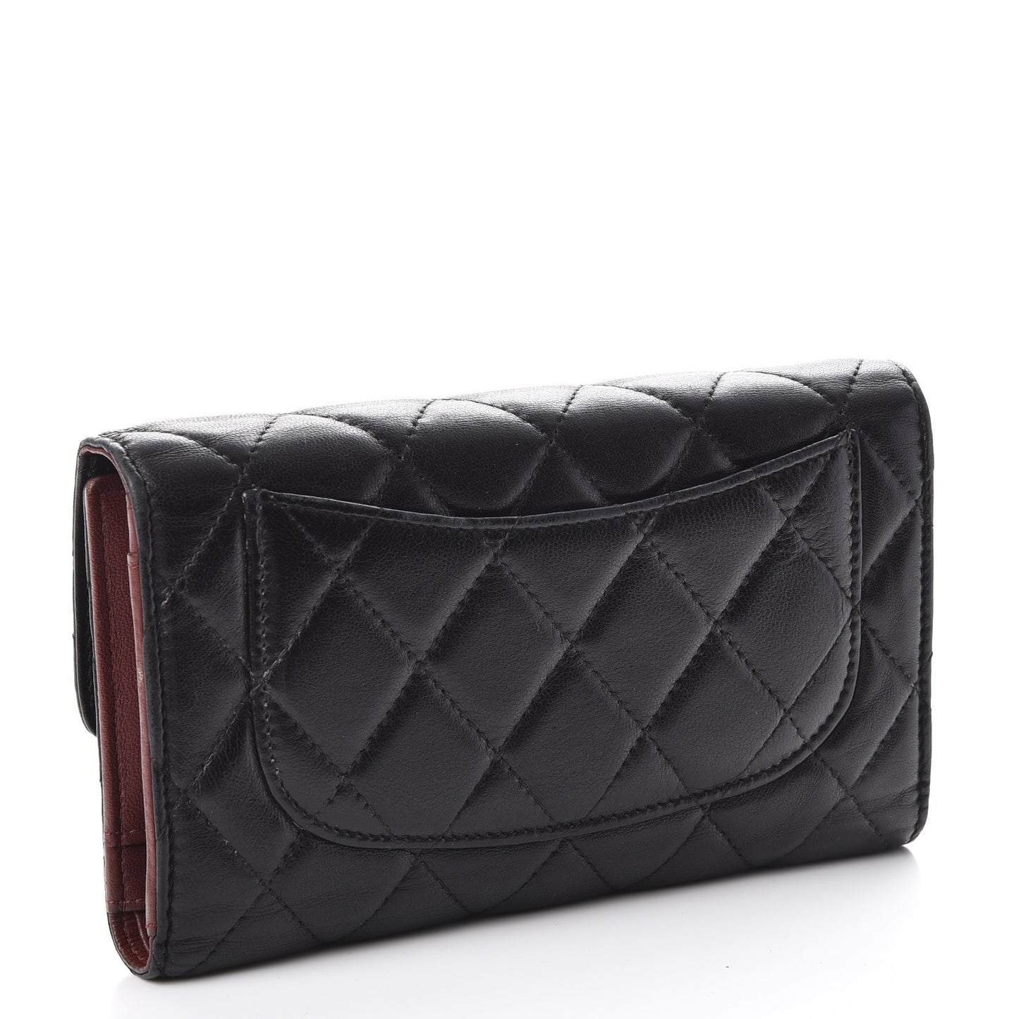 Lambskin Quilted Large Flap Wallet Black